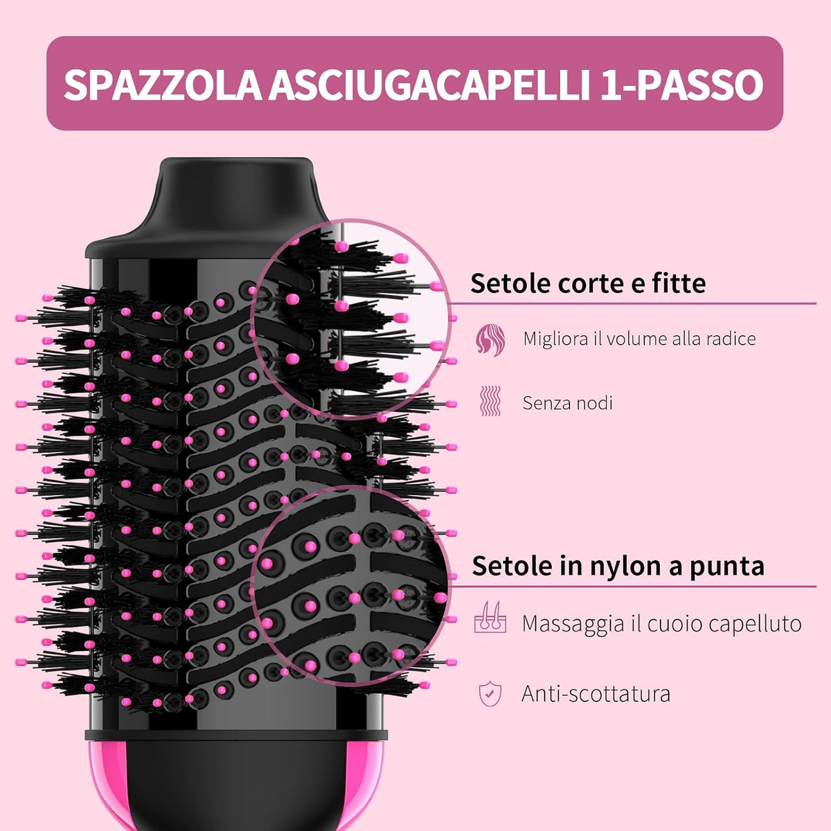 Sawop Asciugacapelli e Volumizzante in Uno, 1200W Phon Styler Con Ioni Negativi Anti-Crespo, Cilindro in Ceramica al Titanio, Spazzola Raddrizzante