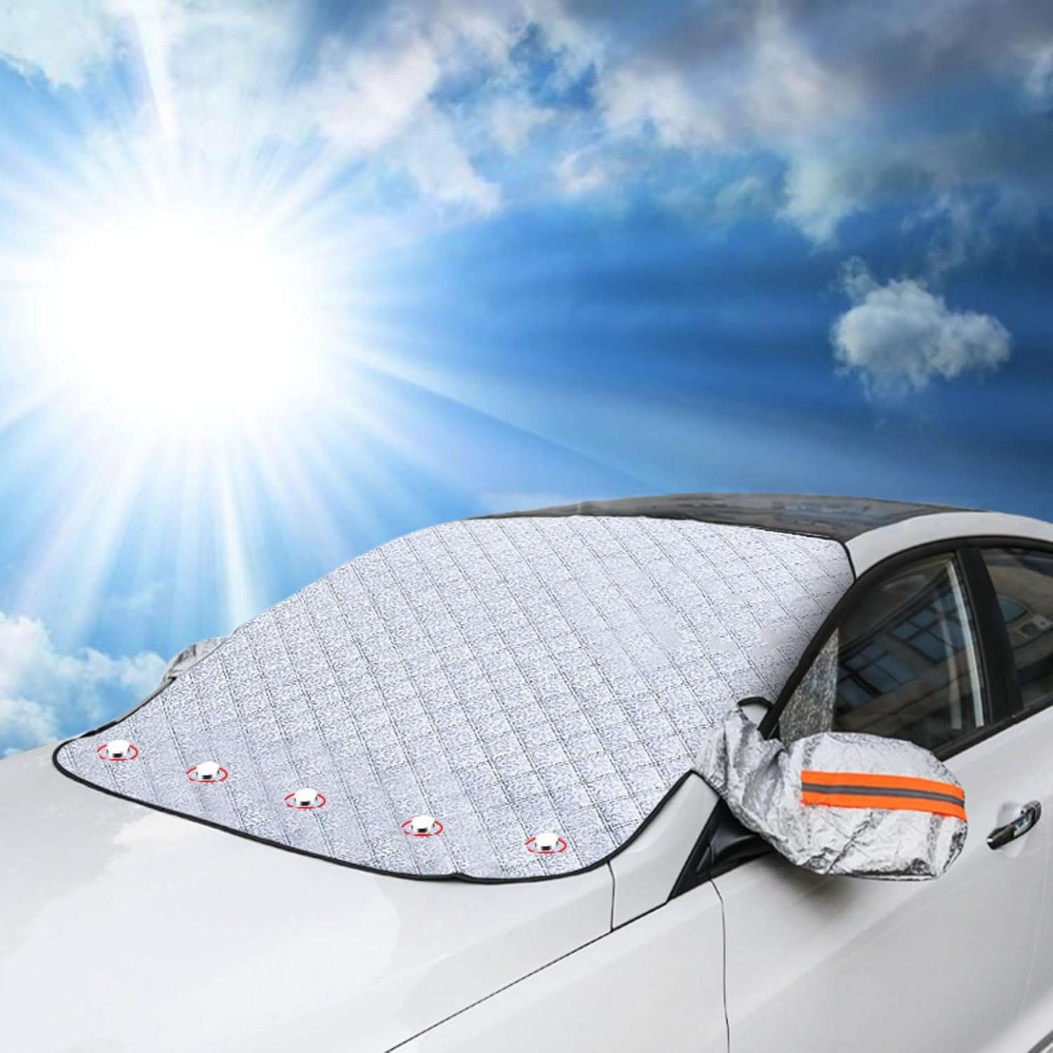 Copri Parabrezza per Auto, 5 Magneti Copertura Parabrezza Auto, Protezione Parabrezza Protezione Solare, Copri Parabrezza per Auto Protezione Anti UV, Neve, Grandine (225x110cm)