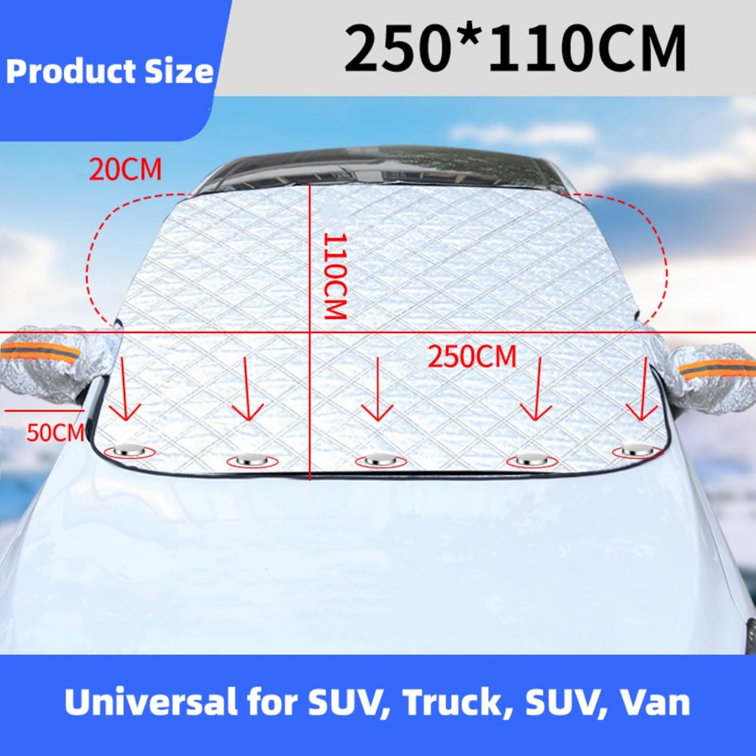 Copri Parabrezza per Auto, 5 Magneti Copertura Parabrezza Auto, Protezione Parabrezza Protezione Solare, Copri Parabrezza per Auto Protezione Anti UV, Neve, Grandine (225x110cm)