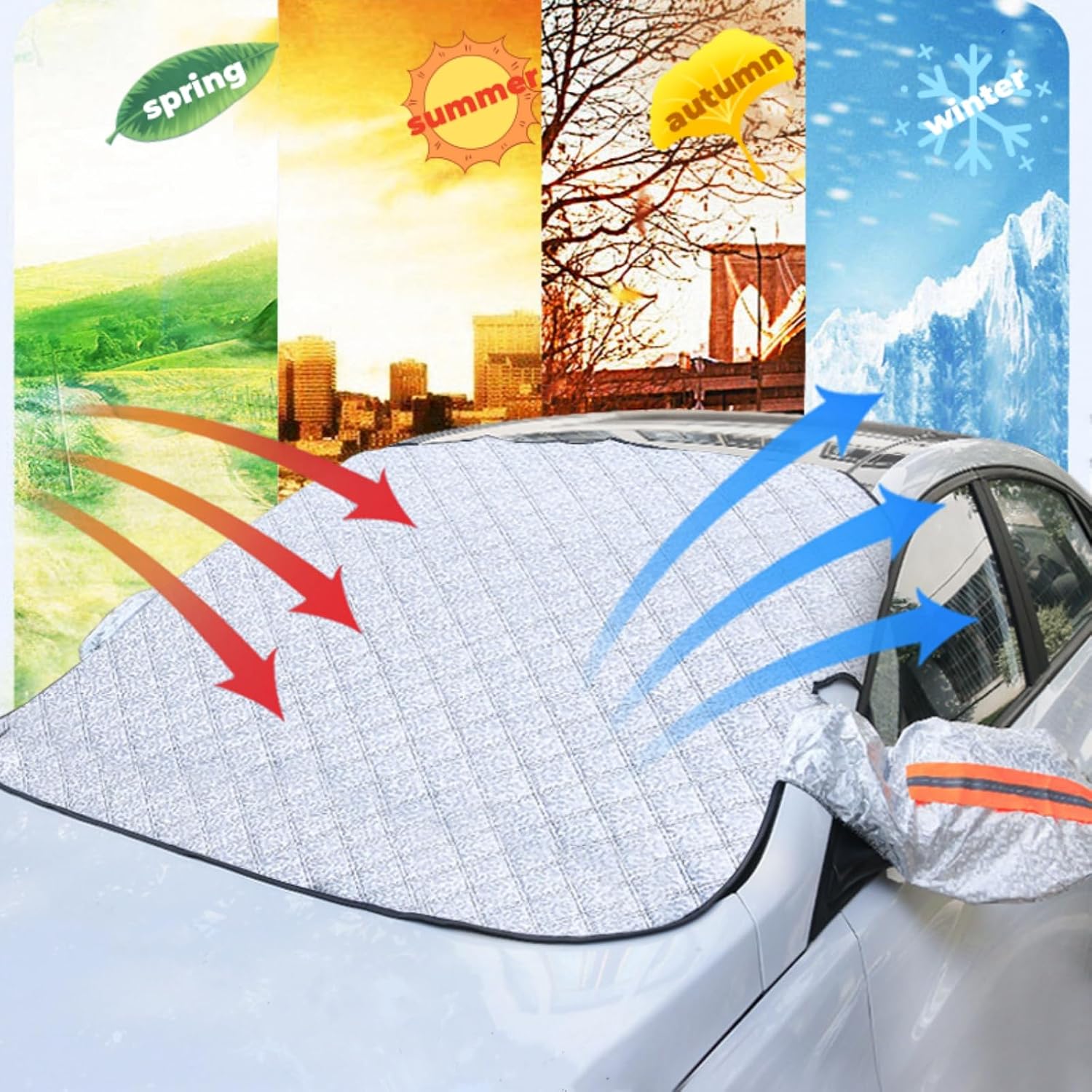 Copri Parabrezza per Auto, 5 Magneti Copertura Parabrezza Auto, Protezione Parabrezza Protezione Solare, Copri Parabrezza per Auto Protezione Anti UV, Neve, Grandine (225x110cm)