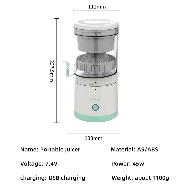 Juicer Wireless Slow Orange Lemon Juicer Portable Squeezer Pressure Juicers USB Electric Juicers Fruit Extractor for Home 7.4V